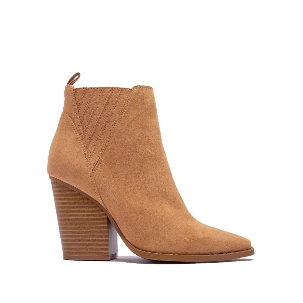 ⚡FINAL SALE!  Camel Vegan Suede Western Ankle Boots - Picture 6 of 10